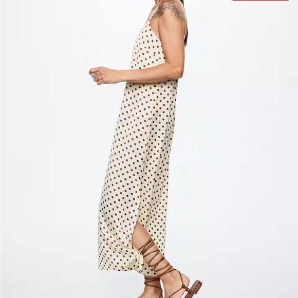 Mango Polka-dot satin-finish dress size 2 cream with brown spots - Picture 7 of 14